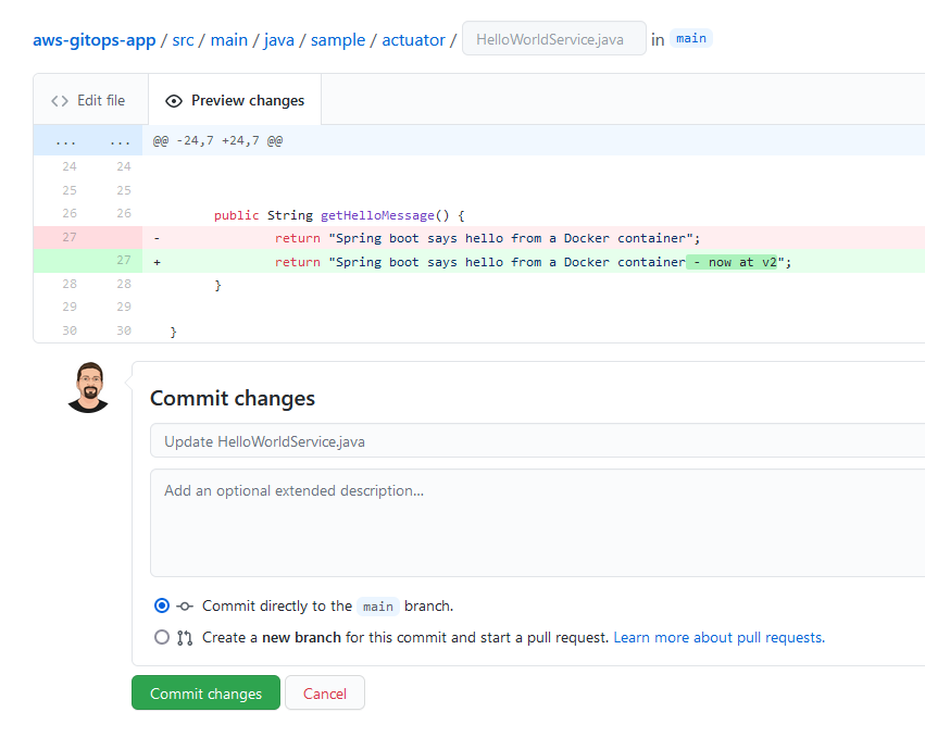Application change